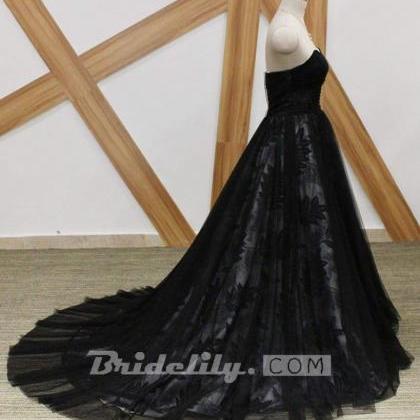 Black Lace Strapless Sweet 16 Prom Long Tulle..