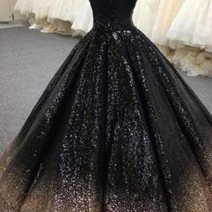 Bling Sequins Black Ball Prom Dresses Off Shoulder..