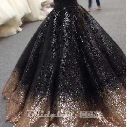 Bling Sequins Black Ball Prom Dresses Off Shoulder..