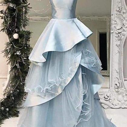 Baby Blue Layered Long A Line Evening Sweetheart..