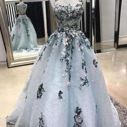 A-line Sleeveless Lace Long Prom Dress With..