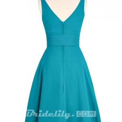 A-line V-neck Chiffon Turquoise Homecoming Dresses