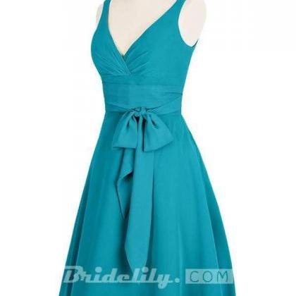 A-line V-neck Chiffon Turquoise Homecoming Dresses