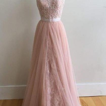 A-line Halter Pink Floor-length Dresses Sleeveless..