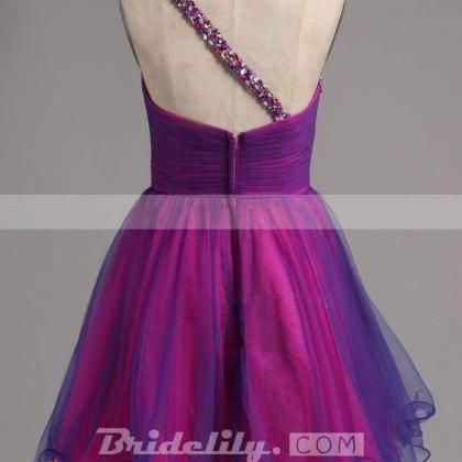 A-line One Shoulder Tulle Short Ruffles Homecoming..