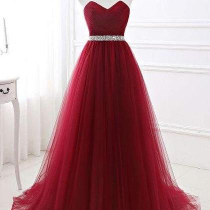 Elegant Lace-up Strapless Sweetheart Tulle Red..