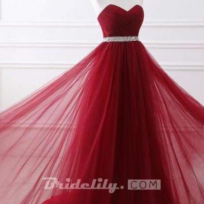 Elegant Lace-up Strapless Sweetheart Tulle Red..