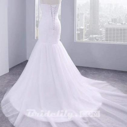 Affordable Ruffle Tulle Strapless Mermaid Wedding..