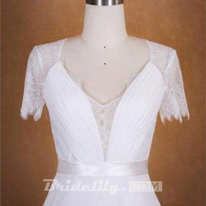 Bridelily Ruffle Short Sleeve Lace Chiffon Wedding..