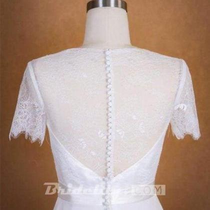 Bridelily Ruffle Short Sleeve Lace Chiffon Wedding..