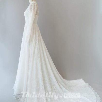Illusion Long Sleeve Lace A-line Wedding Dress