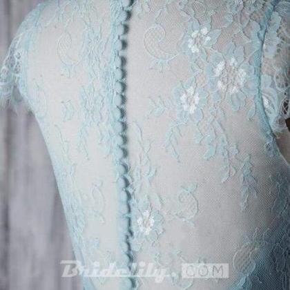 Lace Cap Sleeve Ruffle A-line Wedding Dress