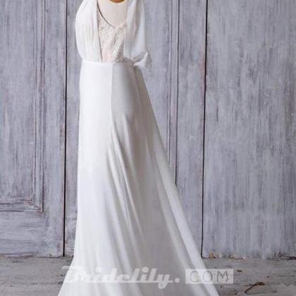 Affordable Ruffle Chiffon Sheath Wedding Dress