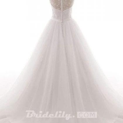 Eye-catching V-neck Tulle A-line Wedding Dress