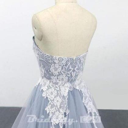 Amazing Strapless Lace Tulle A-line Wedding Dress