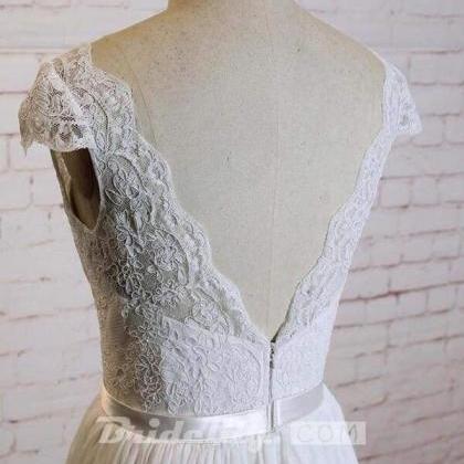 Cap Sleeve A-line Lace Chiffon Wedding Dress