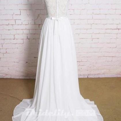 Lace Chiffon A-line Court Train Wedding Dress