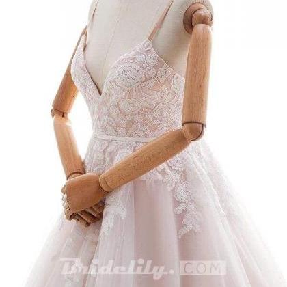 Appliques Spaghetti Strap A-line Wedding Dress