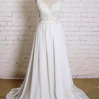 Latest V-neck Lace Chiffon A-line Wedding Dress