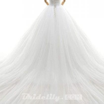 Lace-up Off Shoulder Ruffle Tulle Wedding Dress