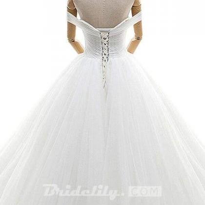 Lace-up Off Shoulder Ruffle Tulle Wedding Dress