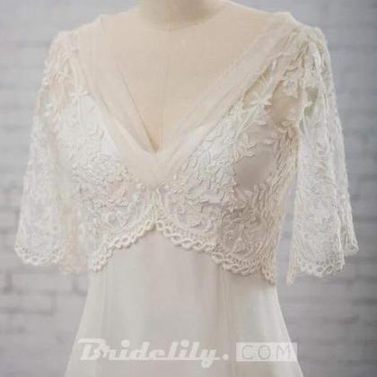 Empire Waist V-neck Tulle A-line Wedding Dress