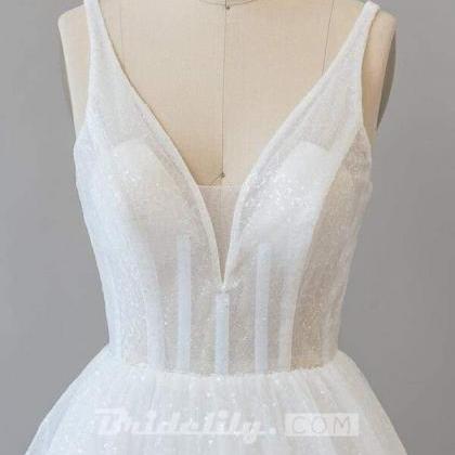 Open Back Sequins Tulle A-line Wedding Dress