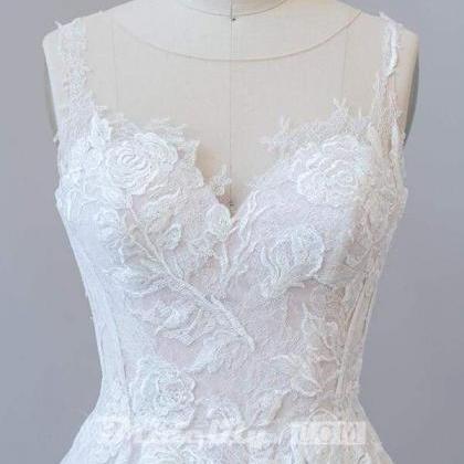 Illusion Appliques Tulle A-line Wedding Dress