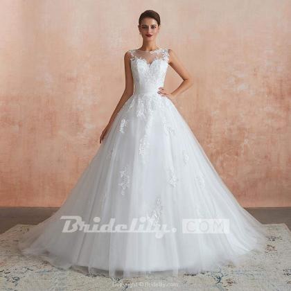 Amazing Illusion Appliques Tulle Wedding Dress