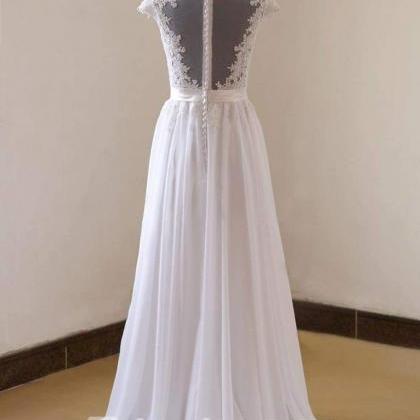 Cap Sleeve Lace Chiffon A-line Wedding Dress