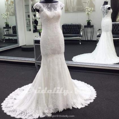 Illusion Cap Sleeve Lace Mermaid Wedding Dress