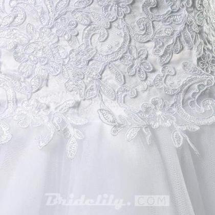 Charming White Strapless Tulle Lace Appliques A Line Long Wedding Dress Y9036