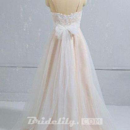 Cute Spaghetti Strap Lace A-line Wedding Dress