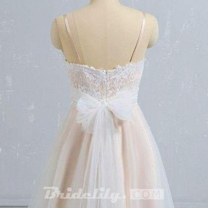 Cute Spaghetti Strap Lace A-line Wedding Dress