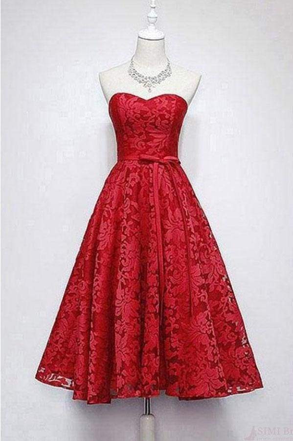 A Line Sweetheart Ankle Length Homecoming Dress Lace Prom Dresses