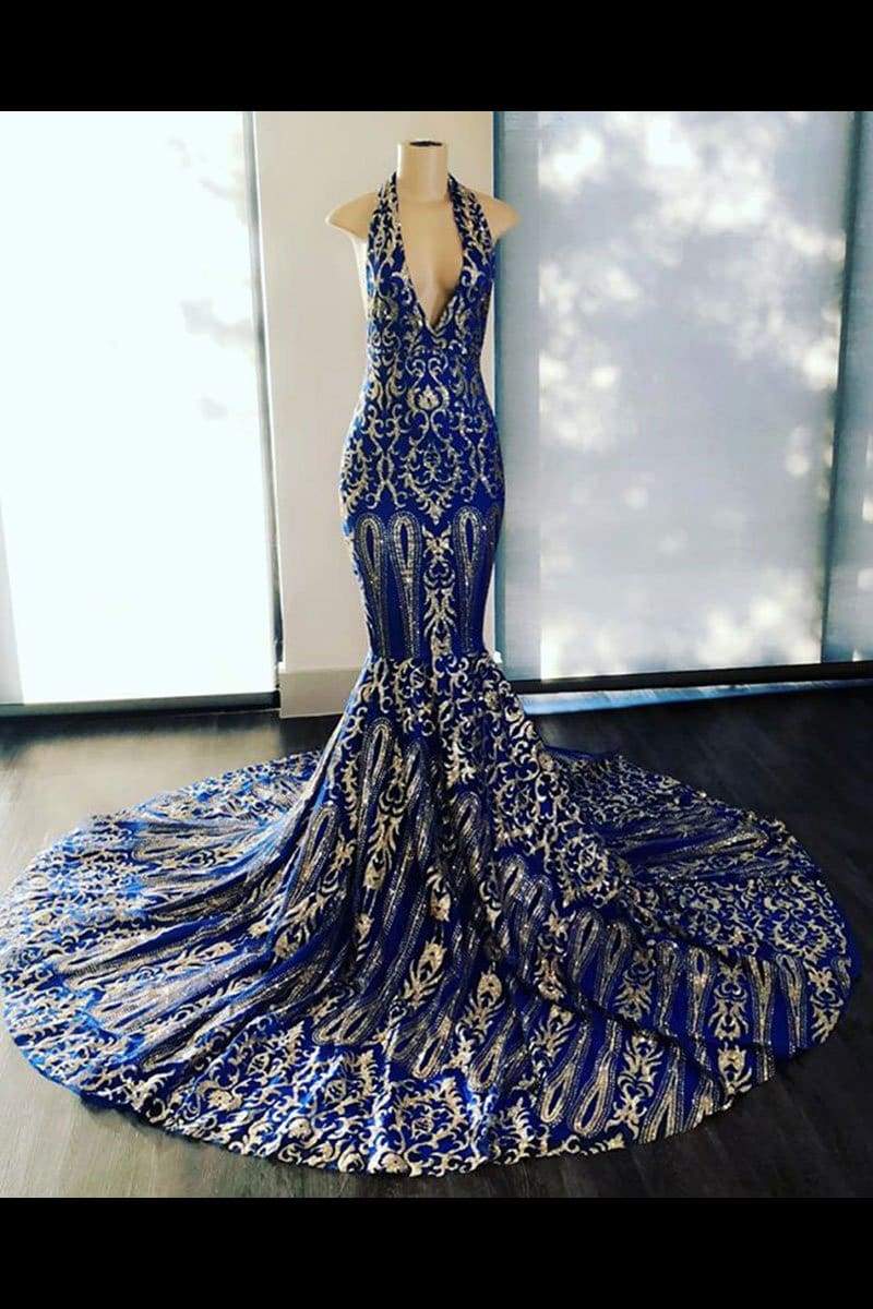 Stunning Glitter Deep V-neck Sleeveless Mermaid Prom Dresses