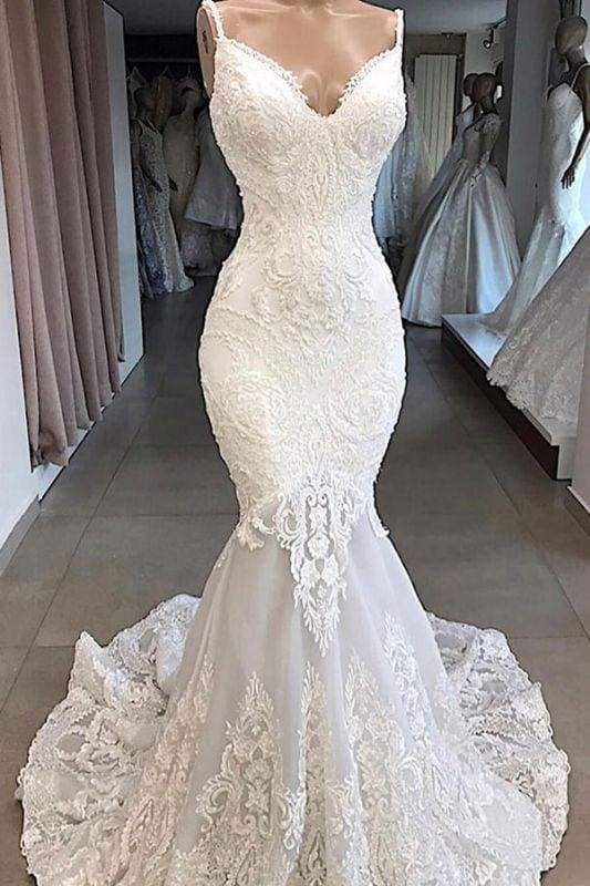 Bridelily Amazing Appliques Tulle Mermaid Wedding Dress