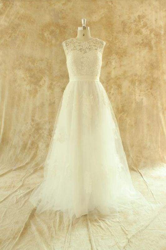 Bridelily Awesome Illusion Lace Tulle A-line Wedding Dress