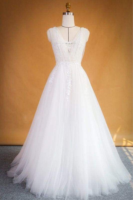 Bridelily Ruffle Applqiues Tulle A-line Wedding Dress