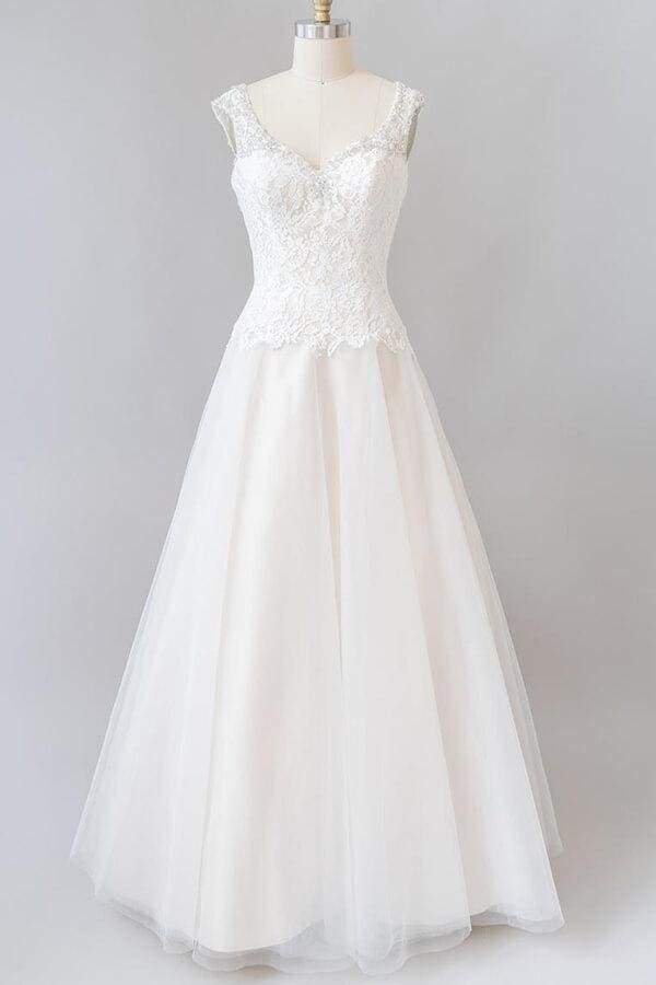 Elegant Open Back Lace Tulle A-line Wedding Dress
