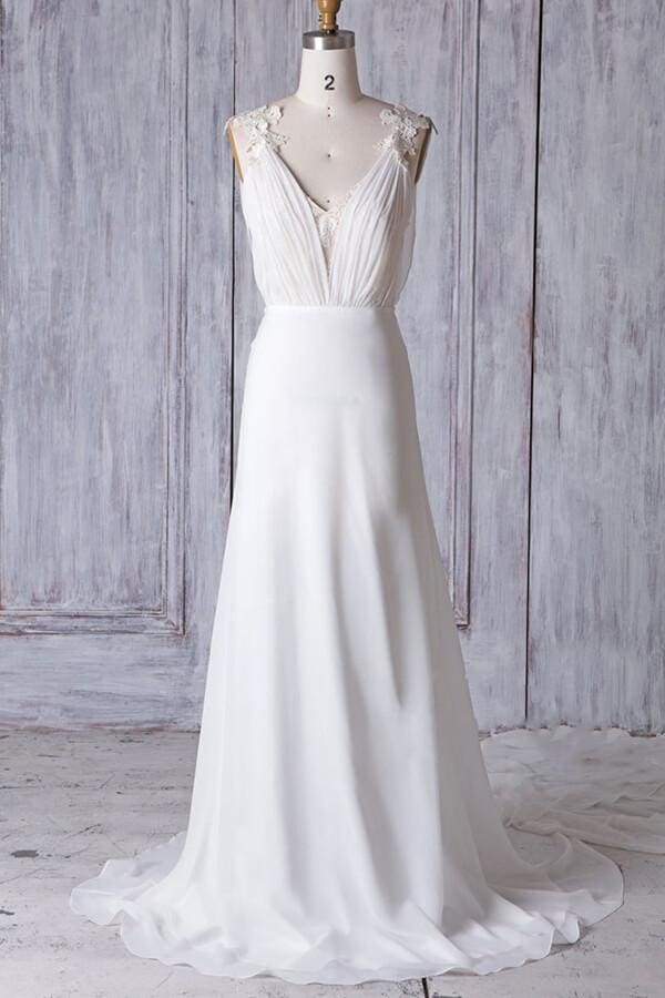 Affordable Ruffle Chiffon Sheath Wedding Dress