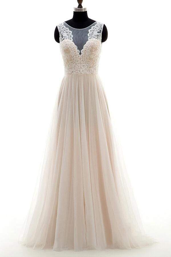 Lace Tulle A-line Floor Length Wedding Dress