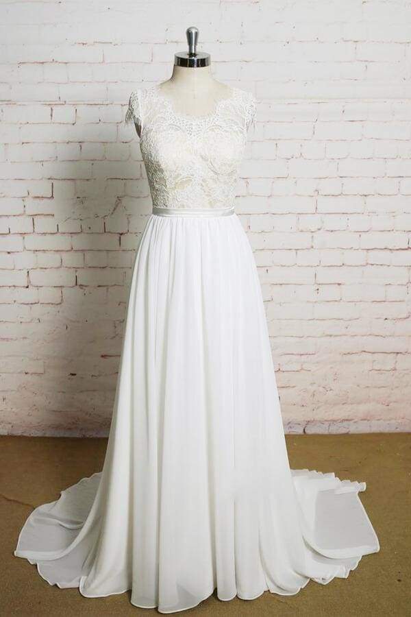 Lace Chiffon A-line Court Train Wedding Dress