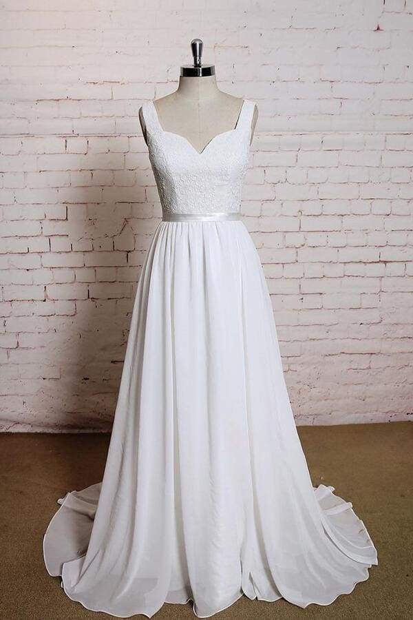 Square Neck Lace Chiffon A-line Wedding Dress