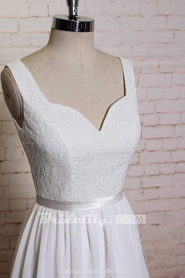 Square Neck Lace Chiffon A-line Wedding Dress on Luulla
