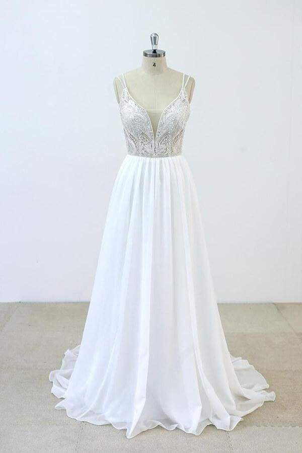 Elegant Beading Chiffon A-line Wedding Dress