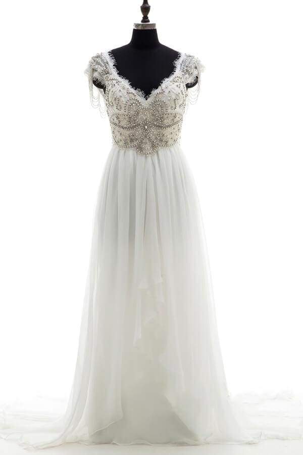 Amazing V-neck Beading Chiffon A-line Wedding Dress
