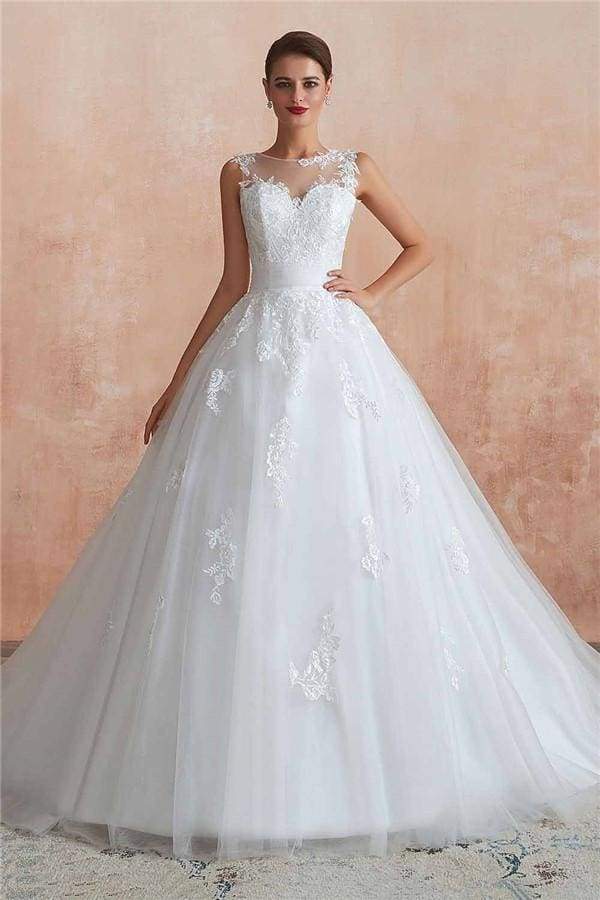 Amazing Illusion Appliques Tulle Wedding Dress