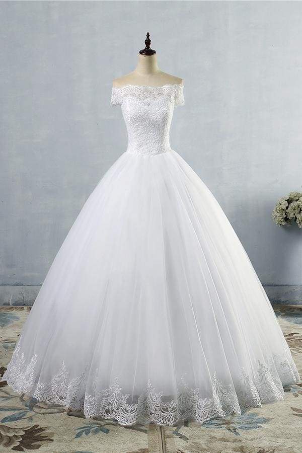 Latest Lace-up Tulle Appliques A-line Wedding Dress