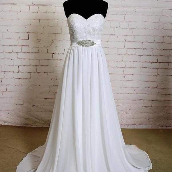 White Lace Chiffon A-Line/Princess Sleeveless Backless Wedding Dress main image 1